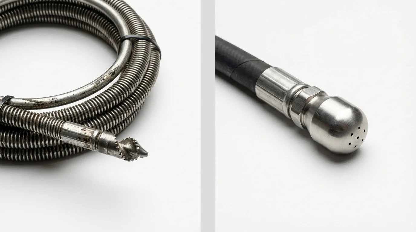 Drain snake cable and hydro jetting nozzle used for drain cleaning in Caldwell, OH